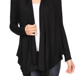 Women's Long Sleeve Draped Neck Open Front Waist Length Solid Cardigan Made in USA