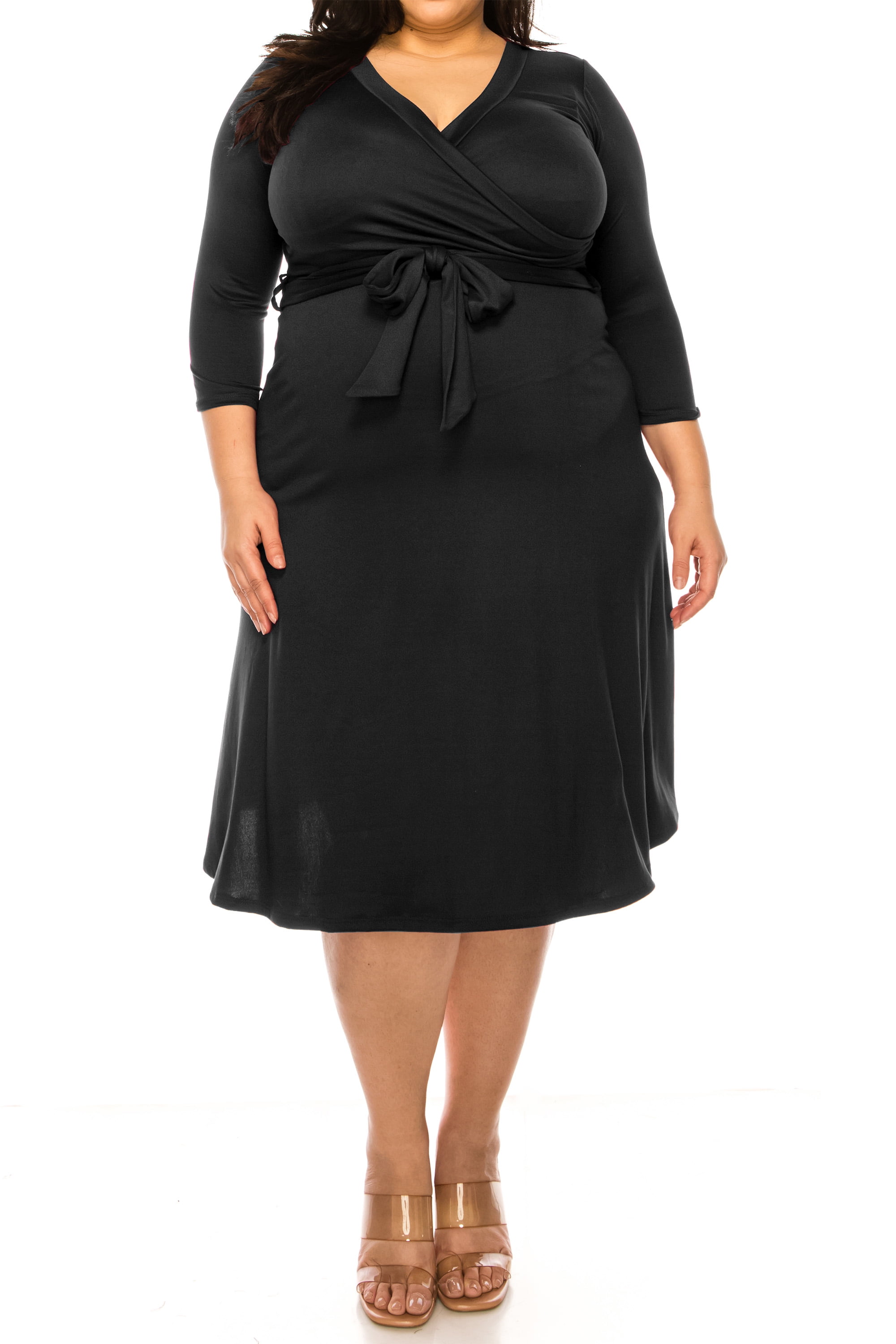 Women-s-Plus-Size-Wrap-Dress-3-4-Sleeve-V-Neck-Waist-Tie_8d9915b0-56bf-4301-91f9-0f46501bb411.5f6defea26c01a142eb6e40d424084d5 Women's Plus Size Wrap Dress 3/4 Sleeve V-Neck Waist Tie - Image 1